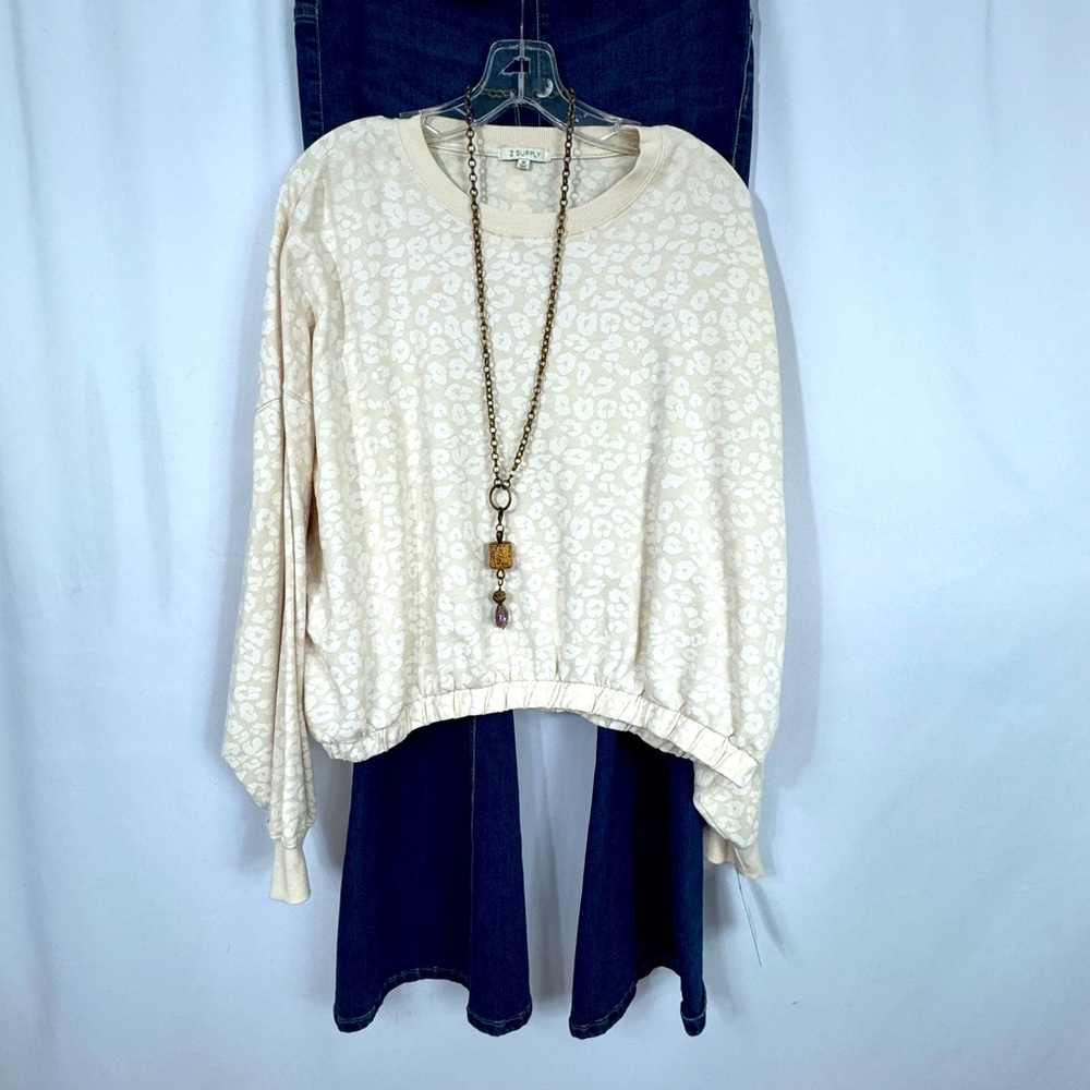 Z Supply Cream Leopard Print French Terry Sweatshirt - Picture 4 of 7